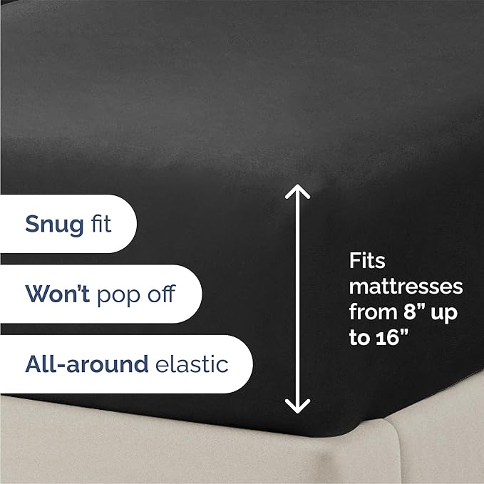 Queen 6 Piece Sheet Set - Comfy Breathable & Cooling - Ultra Soft Hotel Luxury Bedding Set w/ 8-16 Inch Deep Pockets - 1 Flat & 1 Fitted Sheet & 4 Pillowcases - Cozy, Wrinkle Free & Easy Care - Black