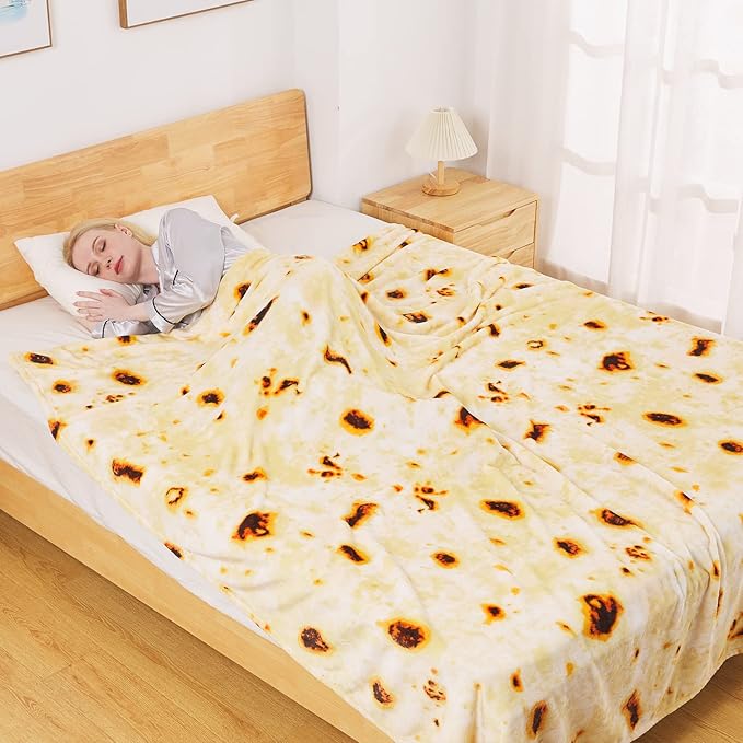 Burritos Tortilla Blanket King Size for All Season - Premium Lightweight Anti-Static Super Soft Cozy Plush Tortilla Throw, Lightweight Microfiber Winter Warm Taco Blanket 90" x 108"(Burritos King)