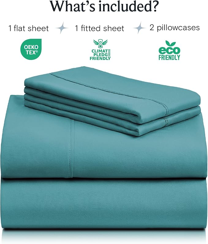 LuxClub 4 PC California King Sheet Set, Breathable Luxury Bed Sheets, Deep Pockets Wrinkle Free Cooling Sheets Machine Washable Hotel Bedding Silky Soft - Teal Cal King
