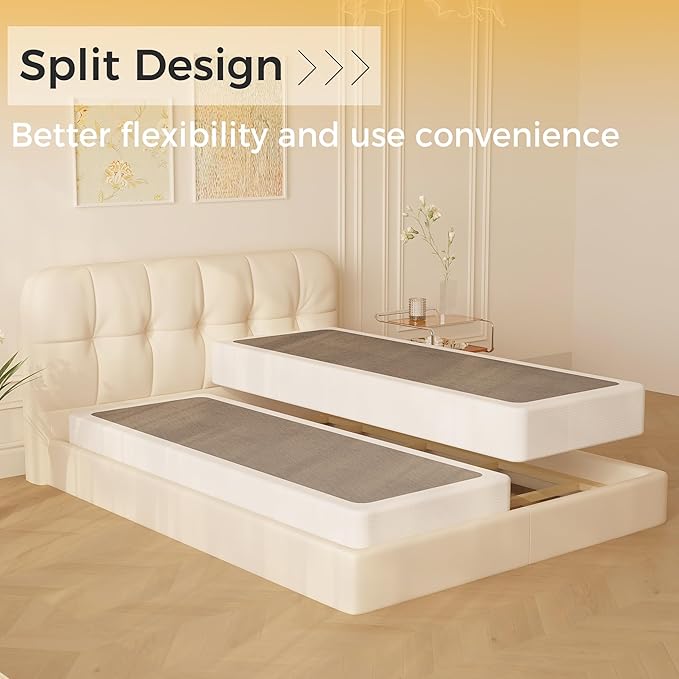 Split Queen Box Spring 5 Inch, Easy Assembly Bed Foundation, Heavy Duty Low Profile Metal Box Spring for Queen Bed with Fabric Cover, Noise Free