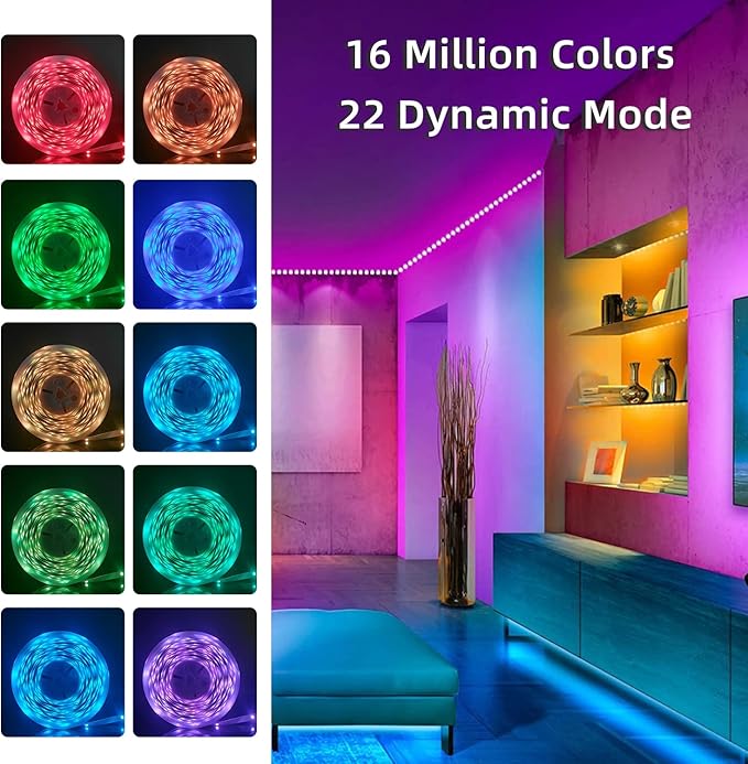 100FT Smart LED Strip Lights RGB Sync to Music with 40 Key Remote Controller LED Lights for Bedroom,Christmas Lights decration (Multi-Colored, 100FT)