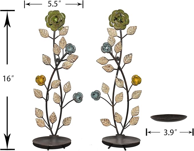 Wall Sconces Candle Holder Set of 2, Antique White Leaf and Flower Branch Wall Mount Hanging Metal Wall Candle Holder Candle Sconce for Living Room Dining Room