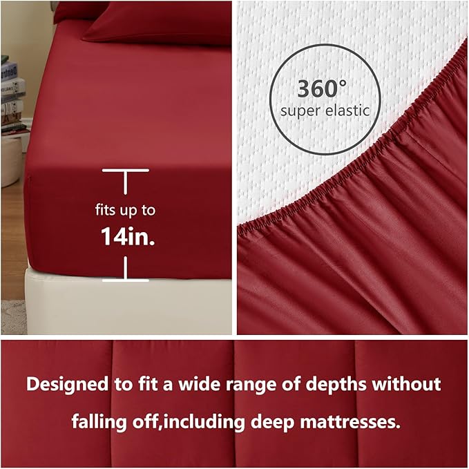 CozyLux King Size Comforter Set Dark Red, 7 Pieces Bed in a Bag, Red Comforter King Size, All Season Bedding Sets with Stitch Quilted Comforter, Flat Sheet, Fitted Sheet, Pillowcases