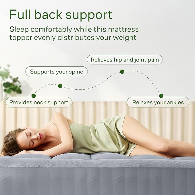 Ultra Soft Full Size Mattress Topper - Viscose Made from Bamboo Pillow Top Mattress Pad for Back Pain Relief - Naturally Cooling for Hot Sleepers, Gray