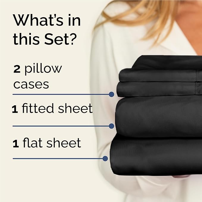 Twin XL 4 Piece Sheet Set - Comfy Breathable & Cooling - Ultra Soft Hotel Luxury Bedding Set w/ 8-16 Inch Deep Pockets - 1 Flat & 1 Fitted Sheet & 2 Pillowcases - Wrinkle Free and Easy Care - Black