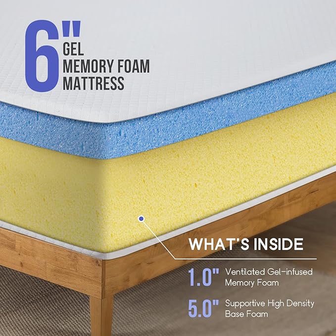 PayLessHere 6 Inch King Gel Memory Foam Mattress Fiberglass Free/CertiPUR-US Certified/Bed-in-a-Box/Cool Sleep & Comfy Support