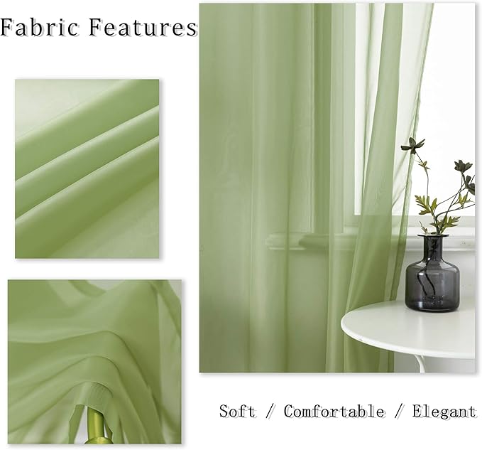 DUALIFE Sage Green Sheer Curtains 84 Inch Length for Living Room 2 Panels Set Grommet Curtain-Light Filttering Drapes St Patric Day Curtains 52x84 Inches Long (Light Green)