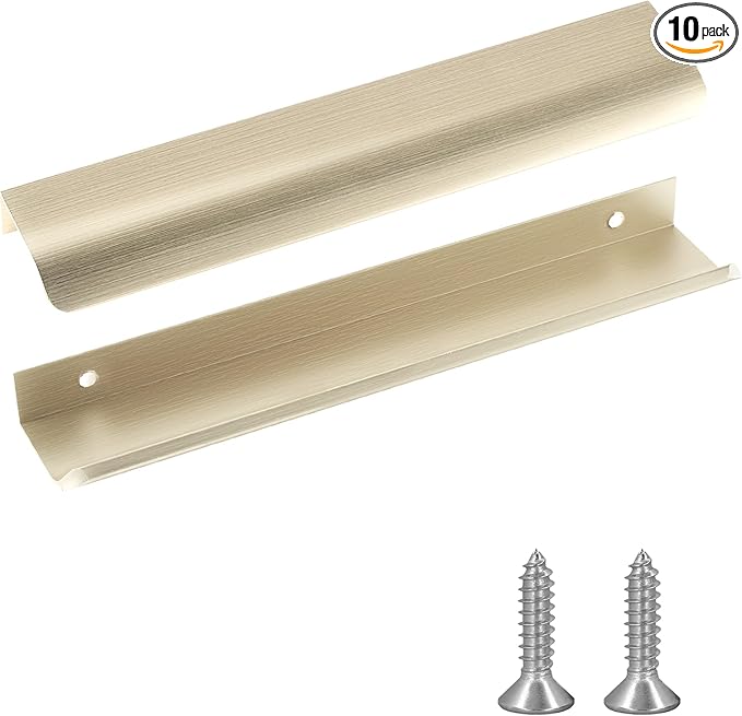 JOOJA 10 Pack Modern Style Finger Edge Pull Furniture DrawerHandles Hidden Cabinet Kitchen Drawer Handles Knobs (200mm, Gold)