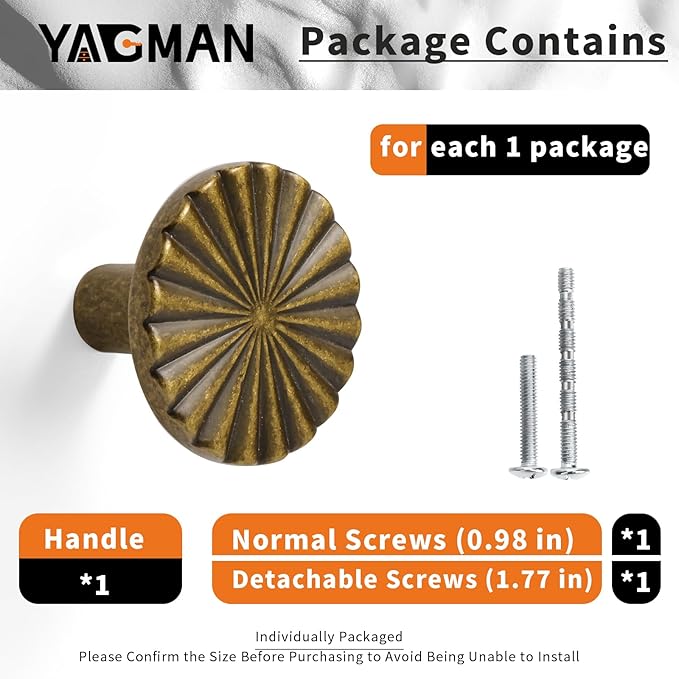 2 Pack Kitchen Cabinet Knobs Round Sunflower Dresser Knob Modern Drawer Hardware Cupboard Handles Furniture Knob for Bathroom Single Hole Knobs for Wardrobe Antique Brass TYH-AB-K2