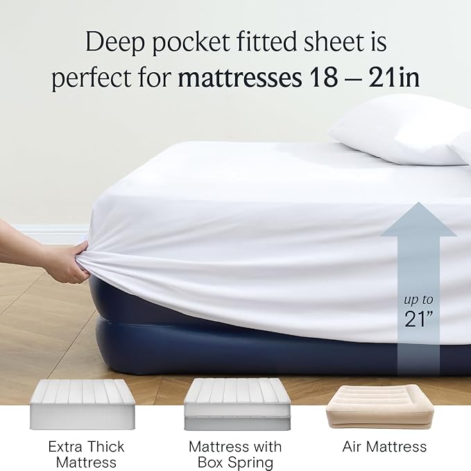 LuxClub 4 PC Queen Sheet Set, Bed Sheets Queen Size, Deep Pockets Wrinkle Free Cooling Bed Sheets Machine Washable Hotel Bedding Silky Soft - White Queen