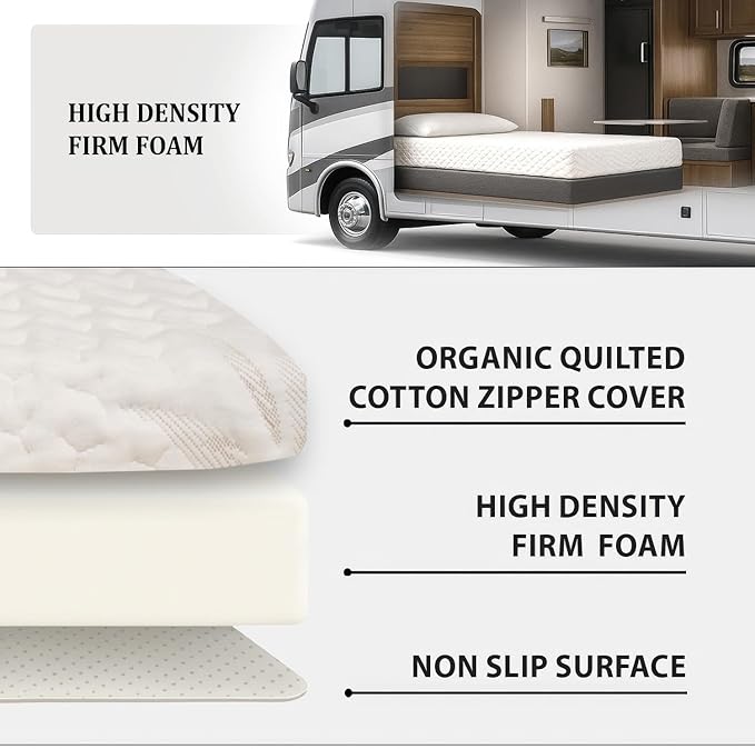 Foamma 5” x 30” x 80” Camper/RV Travel Gel Memory Foam Bunk Mattress, Organic Cotton Cover, Made in USA, Comfortable, Travel Trailer, CertiPUR-US Certified
