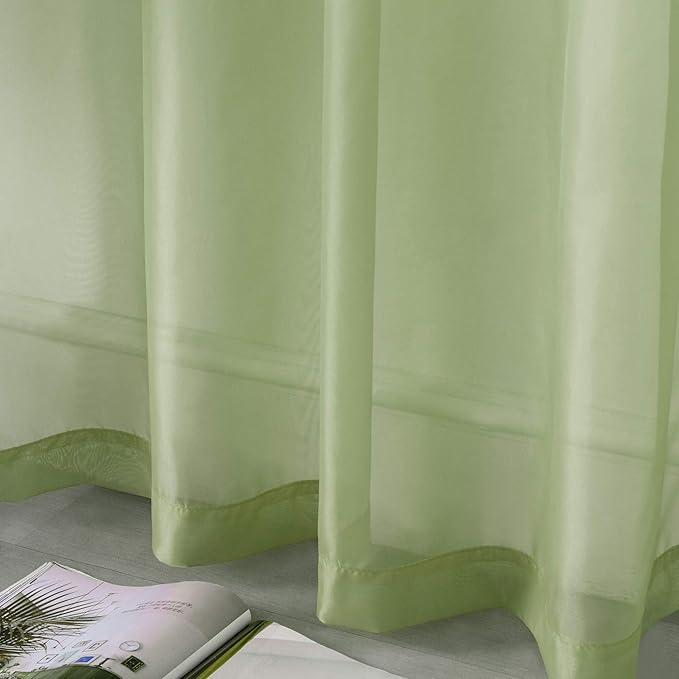 DUALIFE 54 Inch Length Sage Green Sheer Curtains for Kitchen Window 2 Panels Set Home Decoration Spring Window Treatments for Living Room Bathroom Dining Room St Patric Day Decor 52X54 Inhces Long