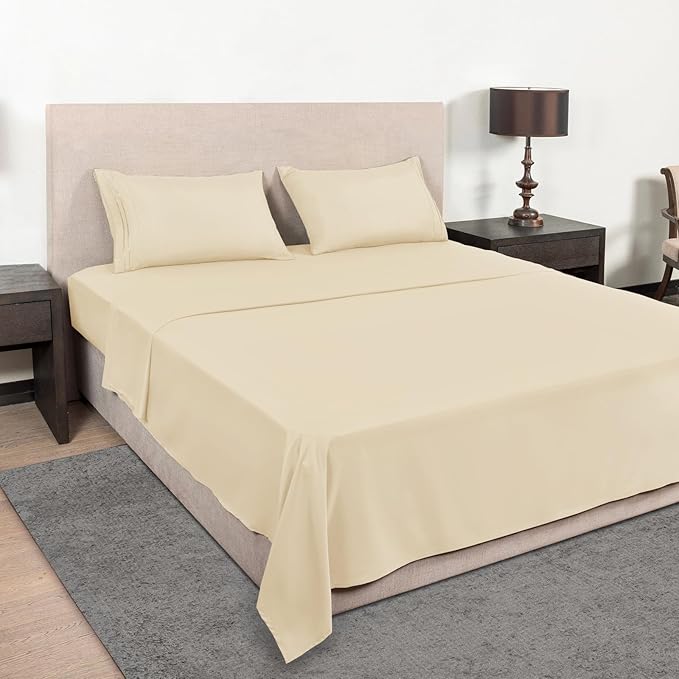 Mejoroom Queen Size Sheet Set - Hotel Luxury 1800 Bedding Sheets & Pillowcases - Deep Pocket Fitted Sheet, Soft, Breathable, Wrinkle & Fade Resistant - 4 Piece (Queen, Taupe)