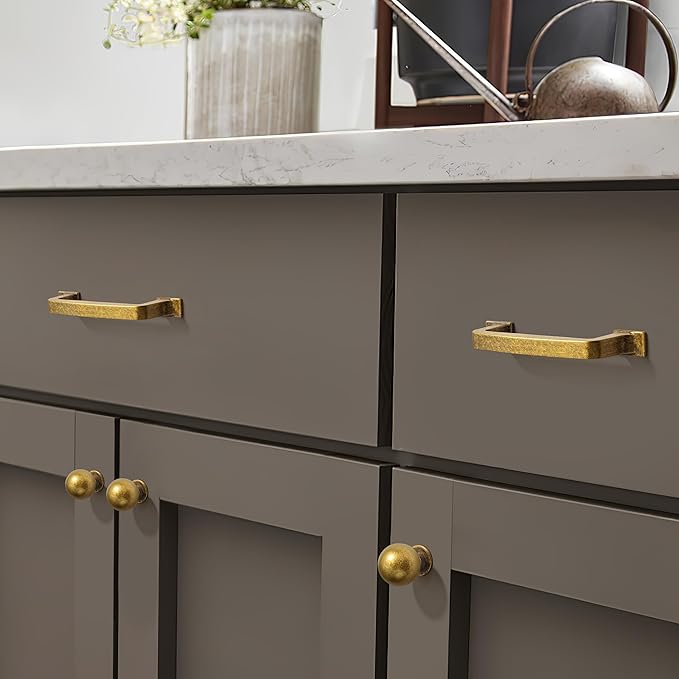 khtumeware 6 Pack 3 Inch Antique Brass Cabinet Pulls Vintage Drawer Pulls Kitchen Cabinet Hardware Kitchen Handles for Cabinets Cupboard Handles Drawer Handles