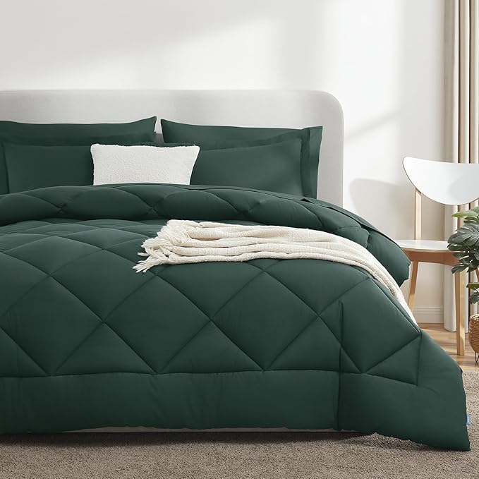 CozyLux King Size Comforter Set Forest Green - 7 Pieces Bed in a Bag King, Luxury Soft Bed Set for All Seasons, Bedding Set with Down Alternative Comforter, Sheets, Pillowcases & Shams
