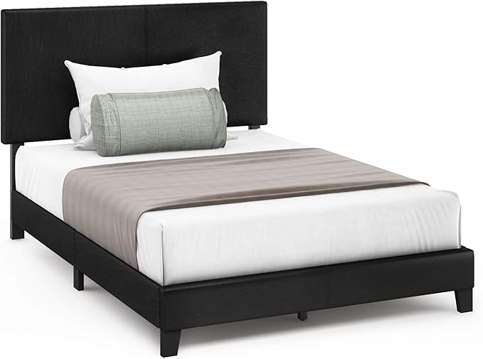 FURINNO Pessac PU Leather Upholstered Platform, Full, Black