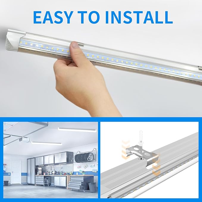 CNSUNWAY LED Shop Light 2FT, 20W 3000LM 6500K, T8 LED Tube Lights, Clear Cover, Ceiling and Utility Shop Lights, Linkable Light Fixture for Room, Garage, Workbench, Warehouse, ETL Listed (2 Pack)