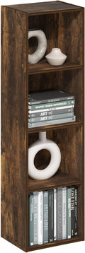 Furinno PASIR Book Shelf, 4-Tier Modern Bookshelf, Open Shelves Bookcase 9" x 12" x 42", for Living Room, Bedroom, Home Office, Amber Pine