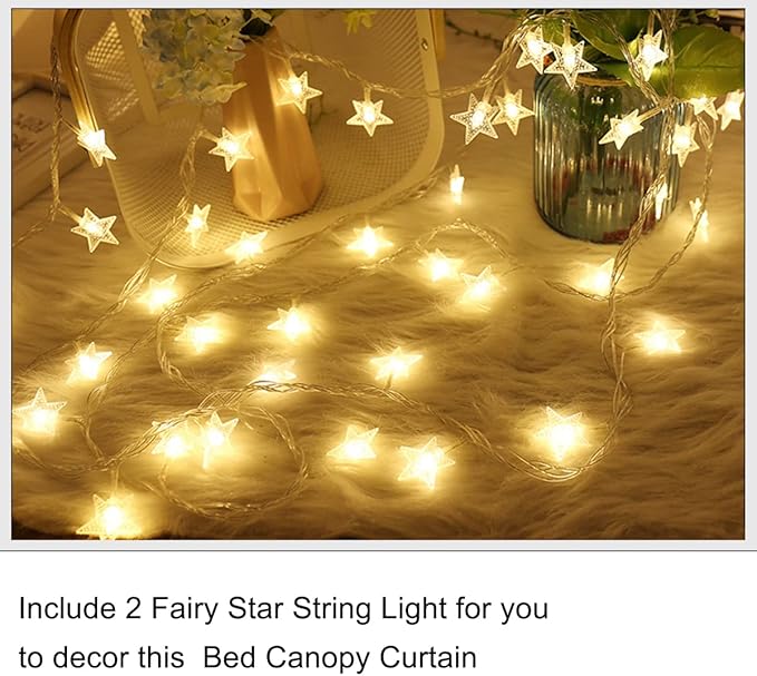 Akiky Princess Canopy Bed Curtains Bed Canopy Curtains with Lights for Queen Size Bed Drapes,8 Panels Canopies with Lights,Room Décor (Full/Queen, White)