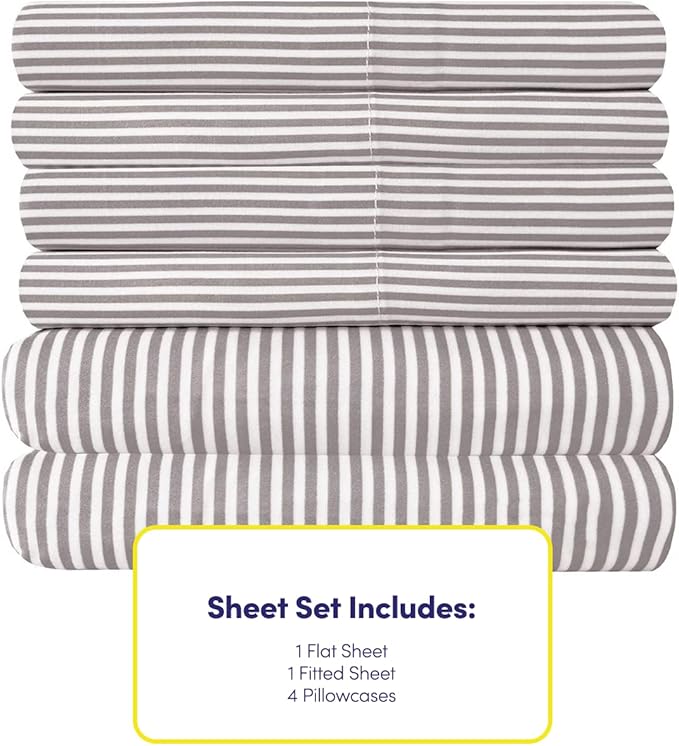 Full Size Bed Sheets - 6 Piece 1500 Supreme Collection Fine Brushed Microfiber Deep Pocket Full Sheet Set Bedding - 2 Extra Pillow Cases, Great Value, Full, Classic Stripe Gray