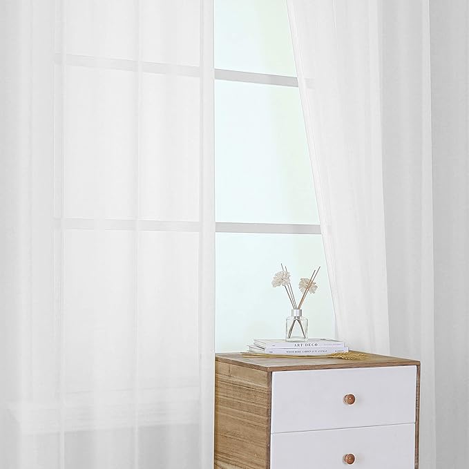 KEQIAOSUOCAI 84 Inches Length Sheer Curtains - Grommet Top Solid Voile Window Draperies Elegant Panels for Bedroom(Pure White,2 Panels,W54 x L84 Inch Long)