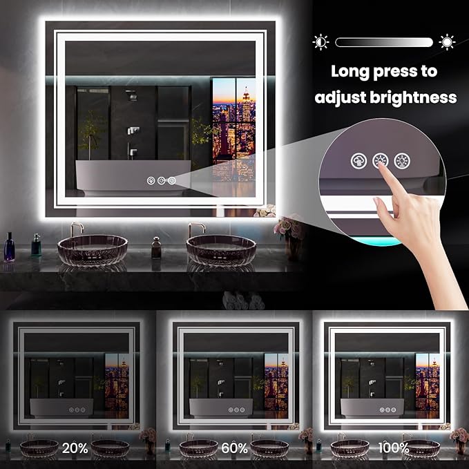 LED Mirror for Bathroom, 72"X36" with 8 RGB Backlit +3 Front Lit (Adjustable Individually), Anti-Fog, Large Lighted Bathroom Vanity Mirror for Wall,Shatterproof,Memory Function,Tempered Glass