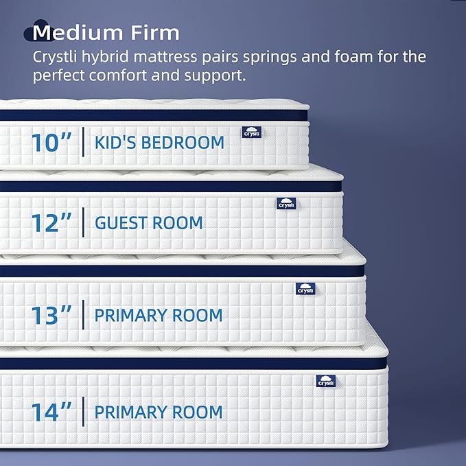 Full Mattress 13 Inch - Hybrid Mattress Bed in a Box, Medium Firm Support, Pressure & Pain Relief for All Sleepers, CertiPUR-US Certified, Fiberglass-free, Reinforced Edge Support, Motion Isolation
