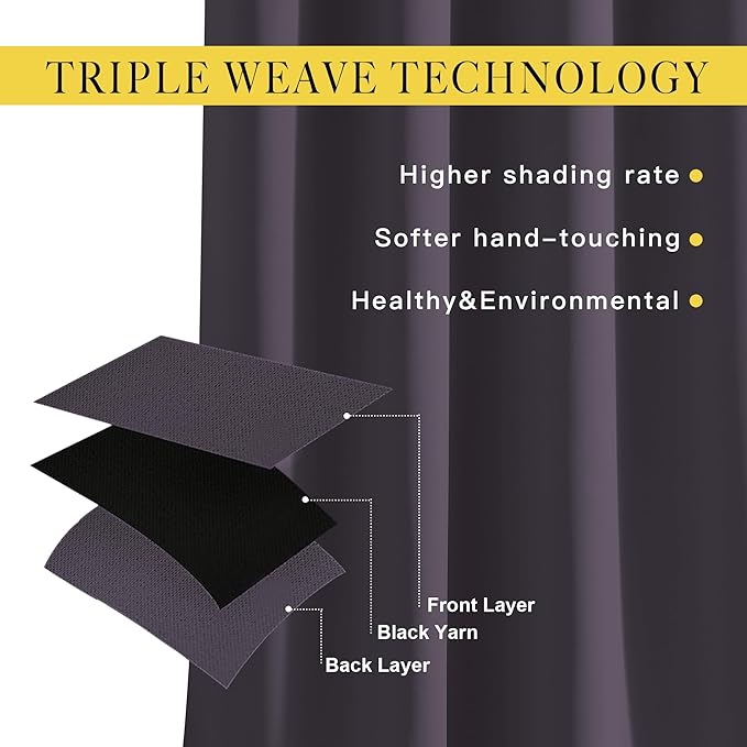 NICETOWN Thick Blackout Curtain and Drapes - (52 x 120, Greyish Purple, Pack of 2) Thermal Insulated Grommet Top Window Draperies for Bedroom, Block Out Light Curtain Panel