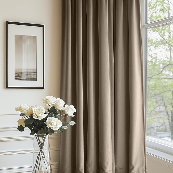 Lazzzy Velvet Blackout Curtains Thermal Insulated Room Window Drapes Super Soft Luxury Curtains for Living Room Bedroom Rod Pocket 2 Panels, Light Taupe, 52" W x 84" L