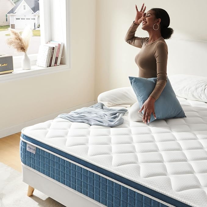 Jingxun 10 Inch Hybrid Mattress with Gel Memory Foam,Motion Isolation Individually Wrapped Pocket Coils, Pressure Relief,Back Pain Relief& Cooling Bed, Queen size
