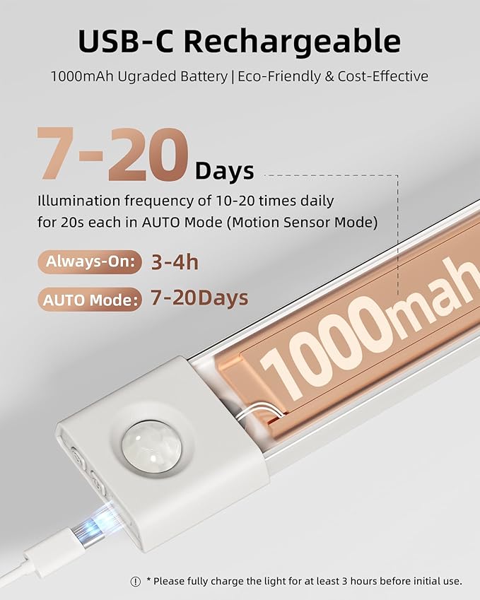 EZVALO 6-Pack Under Cabinet Lighting, 7.8" Wireless Closet Lights, 30 LED Rechargeable Motion Sensor Light, Dimmable, 3 Color Temperatures, Counter Lights for Kitchen, Pantry, Bedroom, Wardrobe