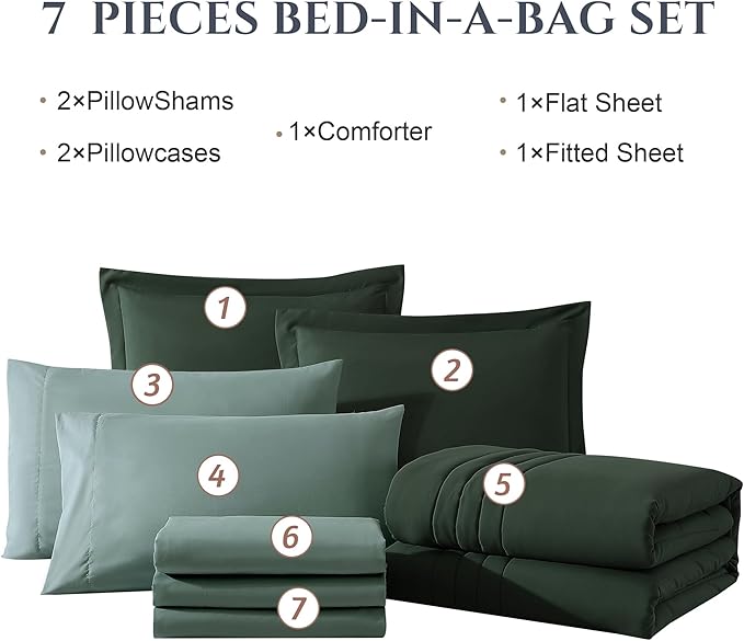 Monbix King Size Comforter Set - 7 Pieces Bed in a Bag King, Deep Forest Bedding Sets with Comforter, All Seasons Down Alternative Comforter Bed Set with Sheets, Pillowcases & Shams