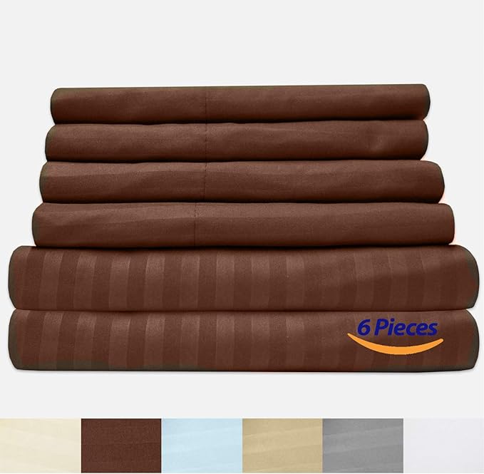 King Size Bed Sheets - 6 Piece 1500 Supreme Collection Fine Brushed Microfiber Deep Pocket King Sheet Set Bedding - 2 Extra Pillow Cases, Great Value, King, Dobby Coffee