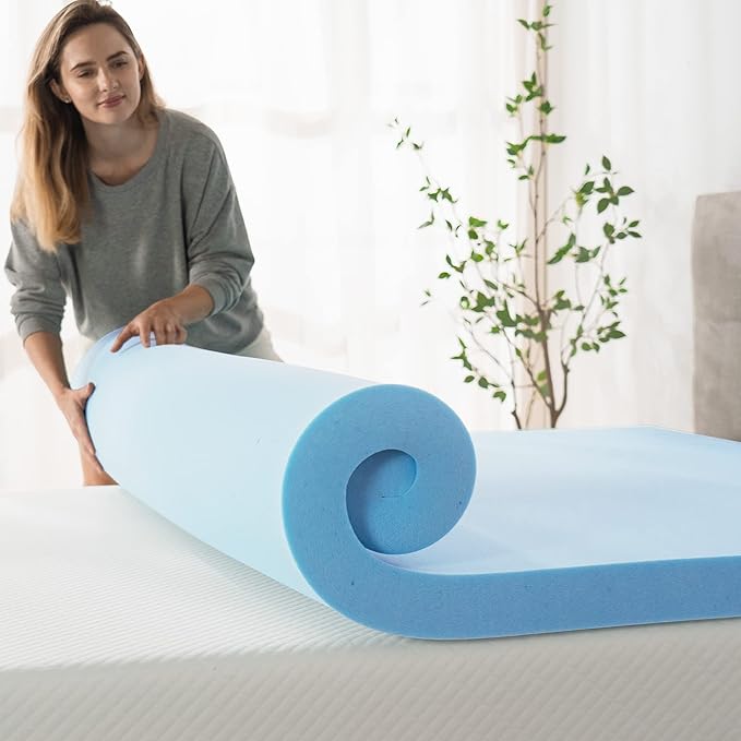 ZINUS 2 Inch Green Tea Cooling Gel Memory Foam Mattress Topper, Cooling Gel Foam, CertiPUR-US Certified, King, Blue