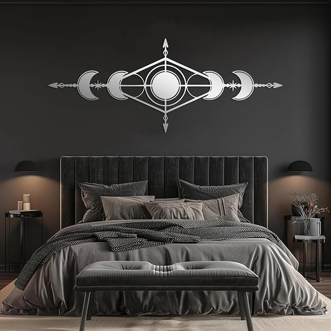 Hfrolixit Moon Phase Metal Wall Decor, Boho Moon Metal Wall Art, Celestial Wall Decor, Scandinavian Natural Wall Art, Astrology Wall Hanging (Gold, 35"x14"/90x36cm)