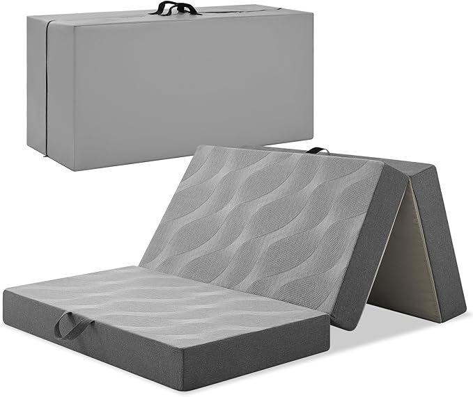 Foldable Mattress Twin 6 inch -Portable Grey Memory Foam Folding Matress with Washable Cover for Camping Travel Guest Room Home Use-Non-Slip&Easy Storage