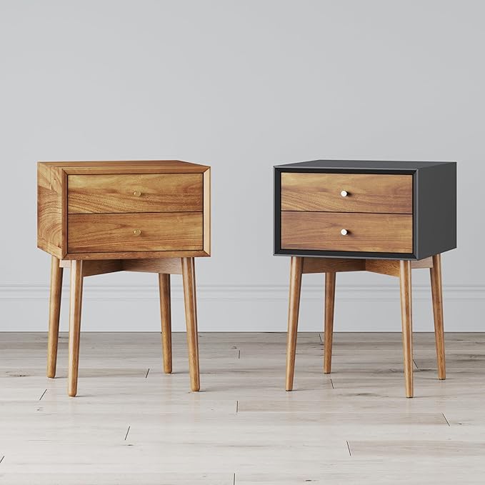 Nathan James Harper Modern Nightstand Side Accent or End Table with Storage Drawer, Set of 2, Oak Brown