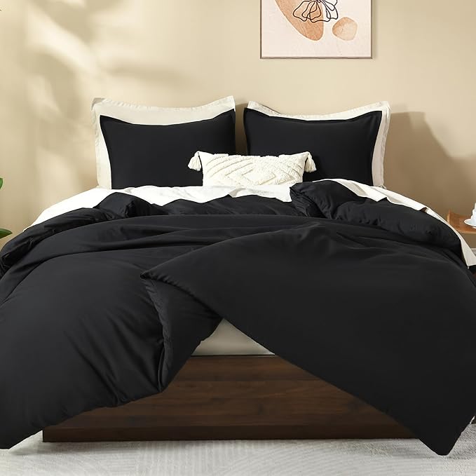 Litanika Black California King Comforter Set - 3 Pieces Cal King Lightweight Summer Soft Solid Bed Comforter, Oversized Fluffy Quilt Bedding Set (104x96In, 2 Pillowcases)