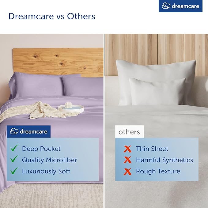 DREAMCARE Queen Sheet Set – 4 pcs Cooling Sheets – up to 21” Extra Deep Pocket Queen Sheets – Hotel Luxury Sheets & Pillowcases – Superior Softness 100% Microfiber with Side Pocket - Lavender