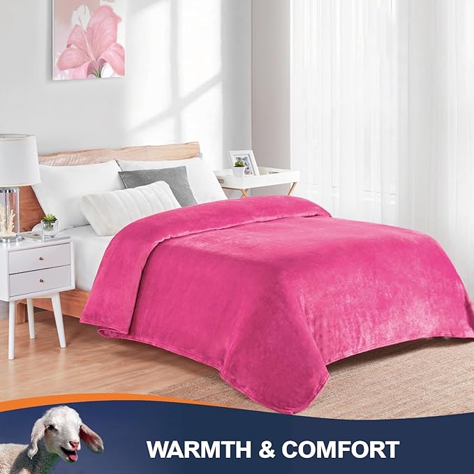 Walensee Fleece Blanket Plush Throw Fuzzy Lightweight (Twin Size 60x80 Hot Pink) Super Soft Microfiber Flannel Blankets for Couch, Bed, Sofa Ultra Luxurious Warm and Cozy for All Seasons
