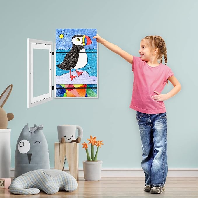 [3 Pack] Kids Art Frames, 10x12.5 Front Opening Kids Artwork Frames Changeable, Displays 8.5x11 With Mat and 10x12.5 Without Mat, Holds 50 Pcs, for 3D Picture, Crafts, Hanging Art, Portfolio Storage