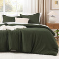 Litanika Dark Olive Green Comforter Set King, 3 Pieces Solid Bedding Comforter Set, All Season Fluffy Bed Set (104x90In Comforter & 2 Pillowcases)