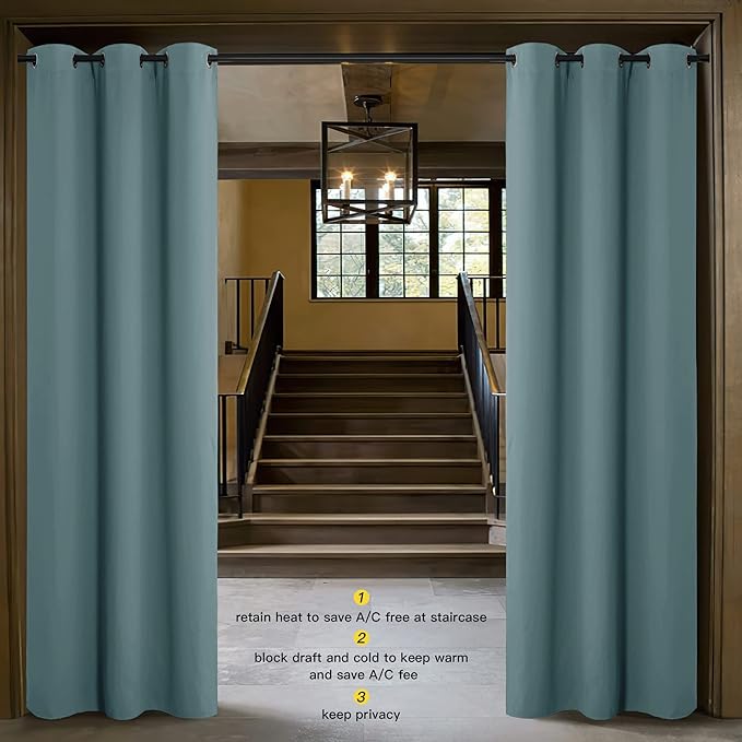 NICETOWN Temporary Portable Curtains for Sidelight Door, Insulating Privacy Soundproof Bifold Doors for Sliding Closet Doorway Entrance Hallway (1 Piece, 5ft Wide x 8ft Long, Greyish Blue)