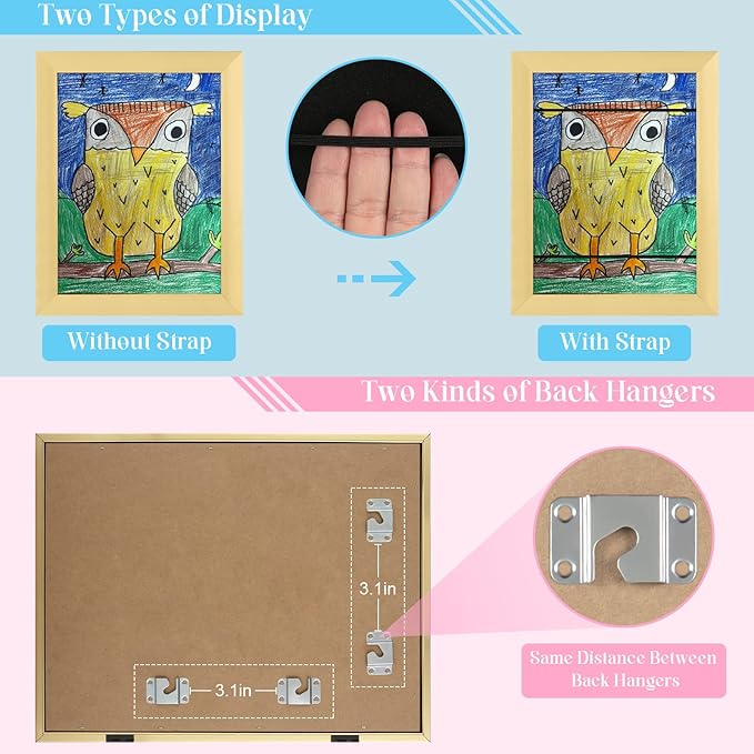 [3-Pack] Kids Art Frames, 8.5x11 Front Opening Kids Artwork Frames Changeable, Gold Artwork Display Storage Frame for Wall, Holds 50 Pcs, for 3D Picture, Crafts, Hanging Art, Portfolio