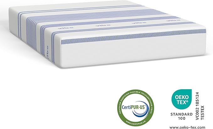 Vibe Gel Memory Foam Mattress, Fiberglass Free 10-Inch CertiPUR-US Certified Bed-in-a-Box, King, White
