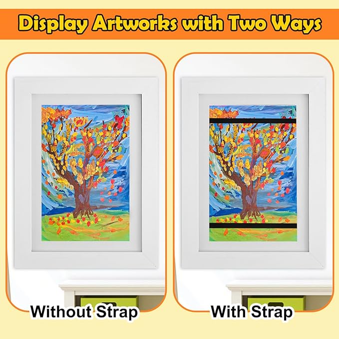 2Pcs Kids Art Frame Changeable 8.5x11 Letter Size Display with Mat Kids Artwork Frame Front Opening Artwork Frames for Kids Art Decorative Art Frames for Kids Art Holds 50-100 Works of Art for Hanging,White