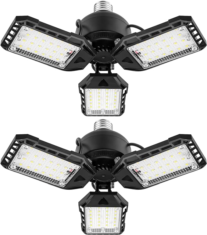 LED Garage Lights - 1 Pack, 80W, 8000LM 6500K Shop Light with 3 Deformable Panels, Basement Barn Light, E26/E27 for Shop, Warehouse, Basement