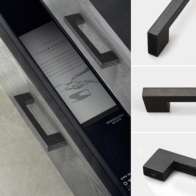 Black Square 7-1/2in 2 pcs Wooden Drawer Pulls Handle pulls for cabinets Kitchen Cabinet Drawer pulls Cabinet Door Pull