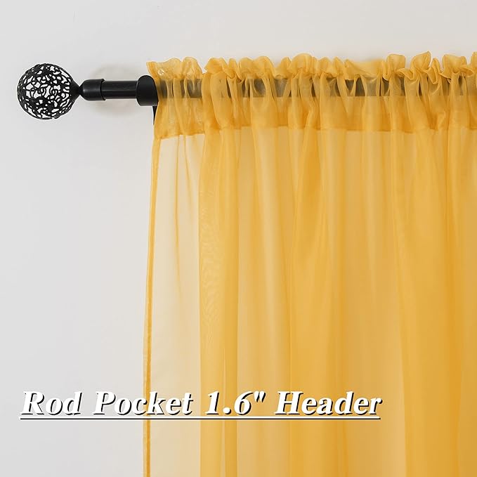 HUTO Gold Yellow Sheer Window Curtains 108 Inches Long for Bedroom Girls Rod Pocket Window Sheer Panels Drapes 2 Panels Curtains for Living Room Canopy Bed Nursery