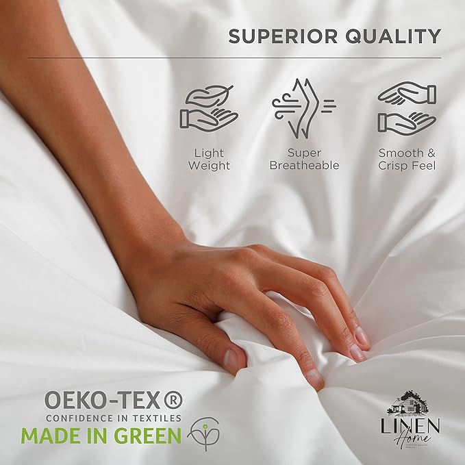 Linen Home 100% Cotton Percale Sheets California King Size, Pastel Turk, Deep Pocket, 4 Pieces Set - 1 Flat, 1 Deep Pocket Fitted Sheet and 2 Pillowcases, Crisp Cool and Strong Bed Linen
